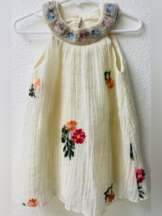 Other - Ivory Gauze Floral Embroidered Baby Dress with Beaded Collar
